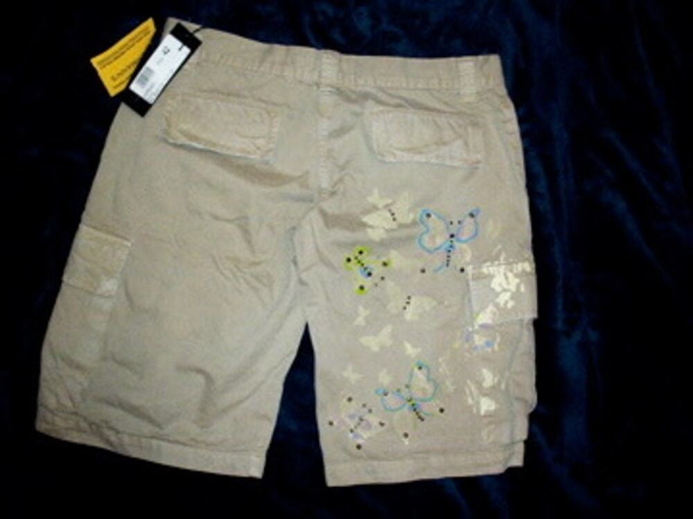 NWT VINTAGE ATOS LOMBARDINI KHAKI STUDDED HANDPAINTED COTTON BERMUDA SHORTS
